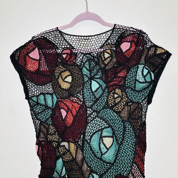 Lim’s 1980’s Vintage Hand Crocheted Jewel Tone Abstract Dress Large - Picture 6 of 6